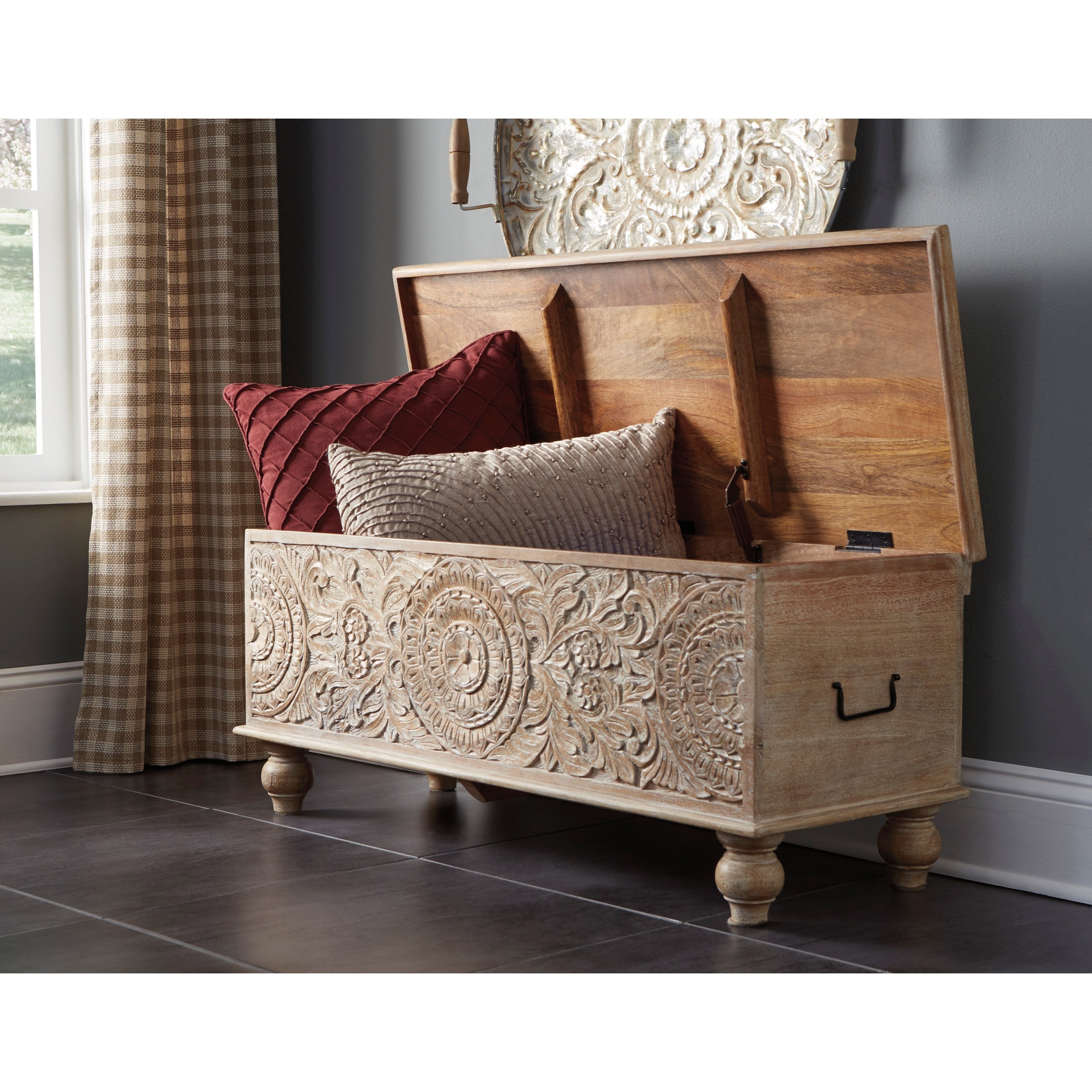 Signature Design by Ashley Fossil Ridge Solid Wood Accent Storage Bench